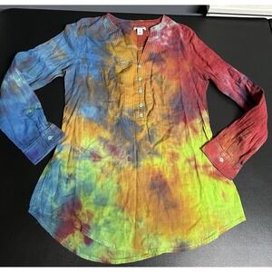 Old Navy Tie Dye Women's XS Blouse Lightweight‎ Cotton Rainbow Bohemian Grunge